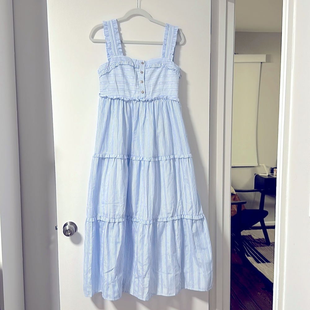 Light Blue Striped Maxi Dress - Sleeveless Tiered Summer Dress